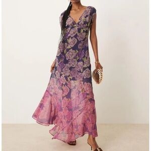 Free people rose garden purple pink ombré maxi dress with liner size 2
